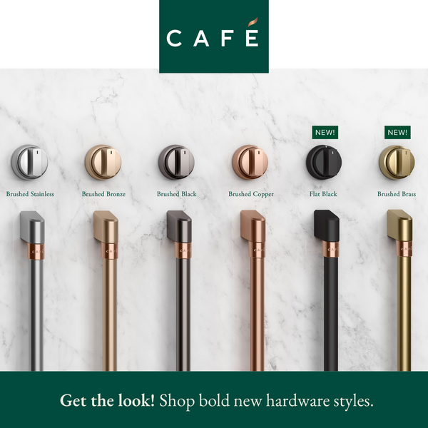 A graphic displaying the hardware finishes for Cafe ranges 